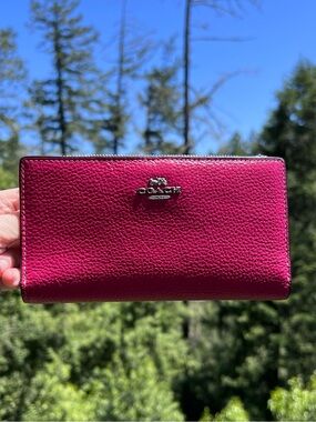 COACH Wallet Pink Pebble Leather Cardholder w Silver Hardware AUTHENTIC